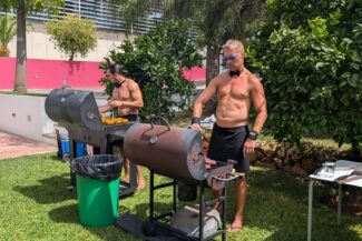 Cheeky Butler cooking a BBQ for a hen party in Marbella